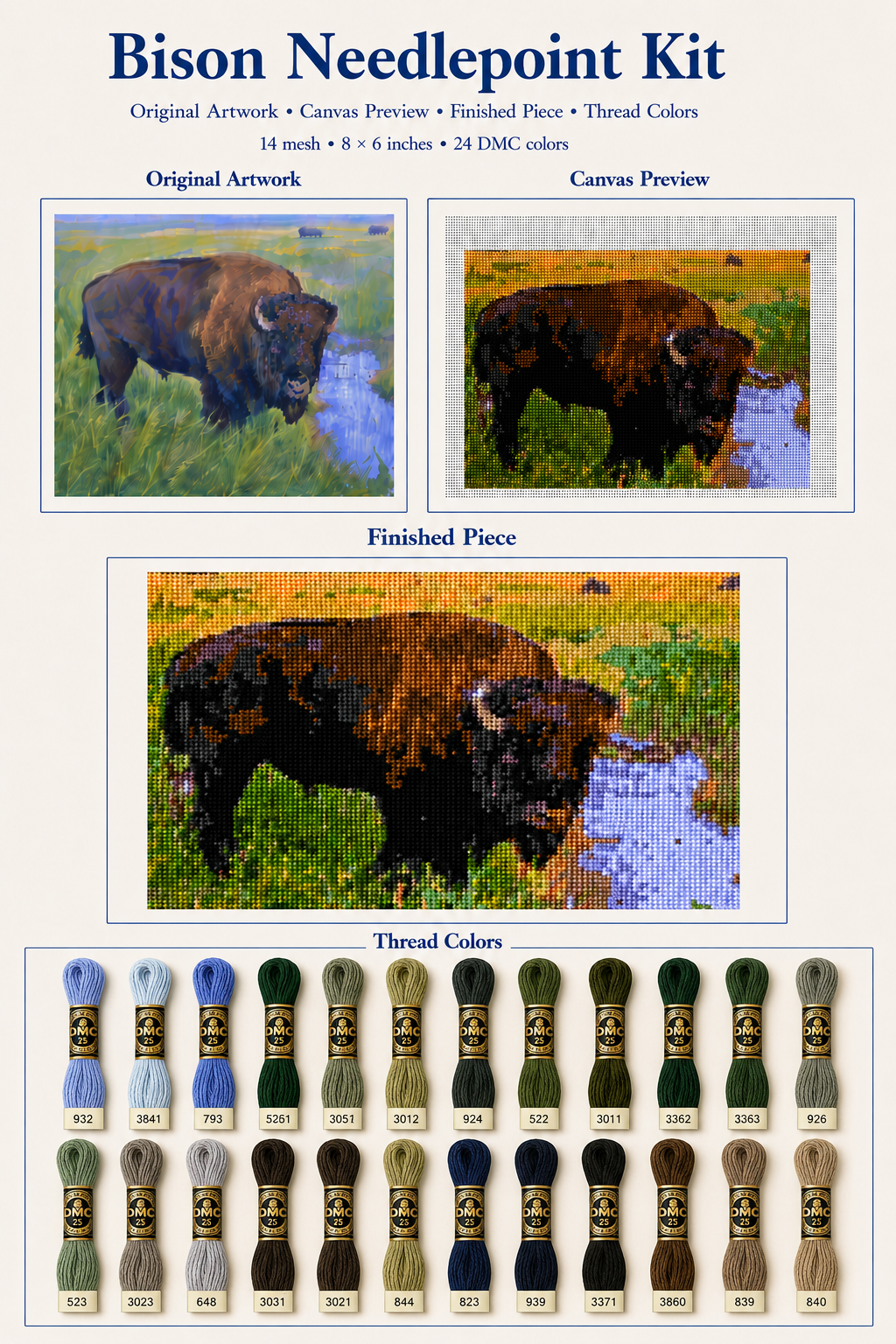 Bison in Yellowstone Needlepoint Kit