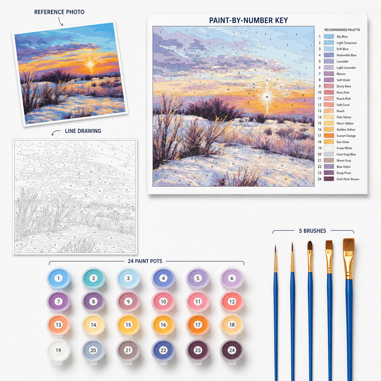 Chaco Canyon Snow Scene Gouache Paint-by-Number Kit